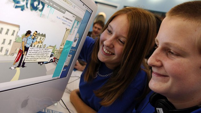 Children using computer in school