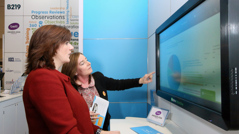 Bett Nicky Morgan at BlueSky stand Bett